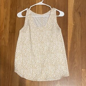 LOFT Cream and Tan Leaf Print Tank Top